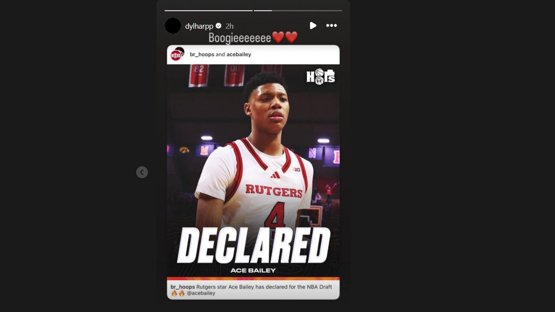 Rutgers’ Dylan Harper drops 1-word reaction to teammate Ace Bailey declaring for 2025 NBA draft. Credit: IG/@dylharpp